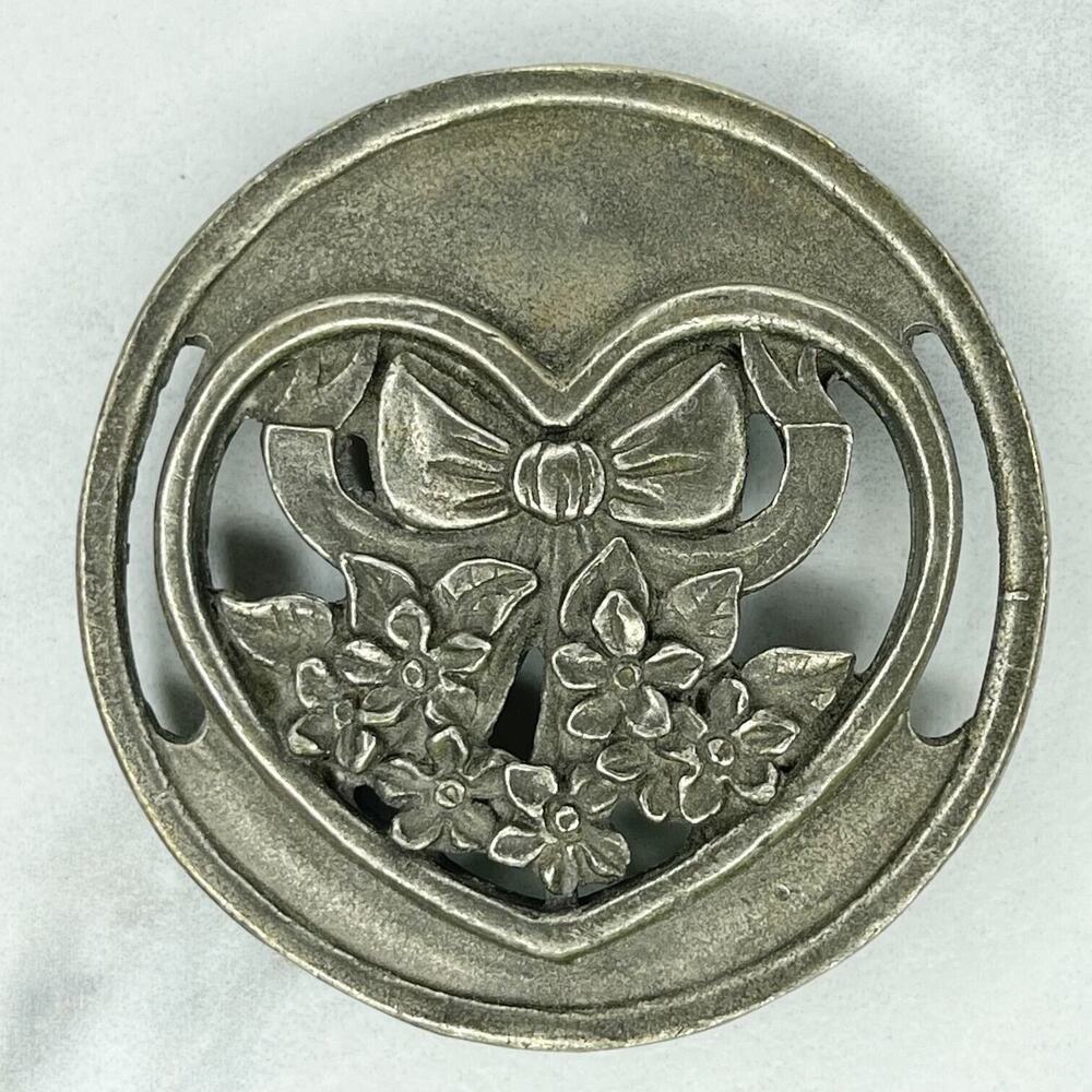 Olde Country Reproductions Small Pewter Heart Bow Flower Footed Trivet